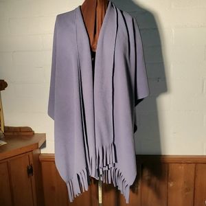 Hippie dusty blue fringed fleece Blanket shawl